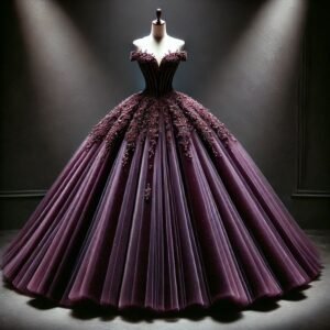 elegant wine purple embroidered ball gown